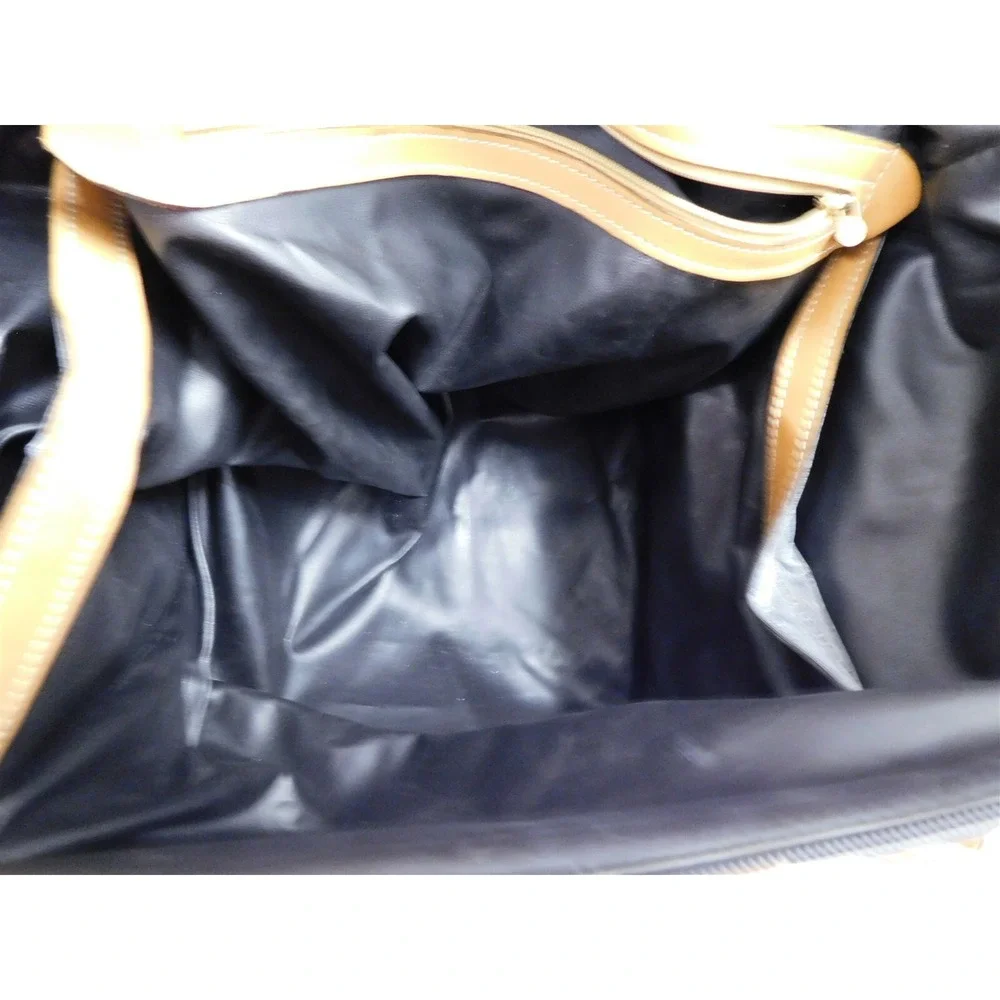 Fendi Italy Vintage Black Striped Canvas Leather Duffle Carry-on Tote Bag‎